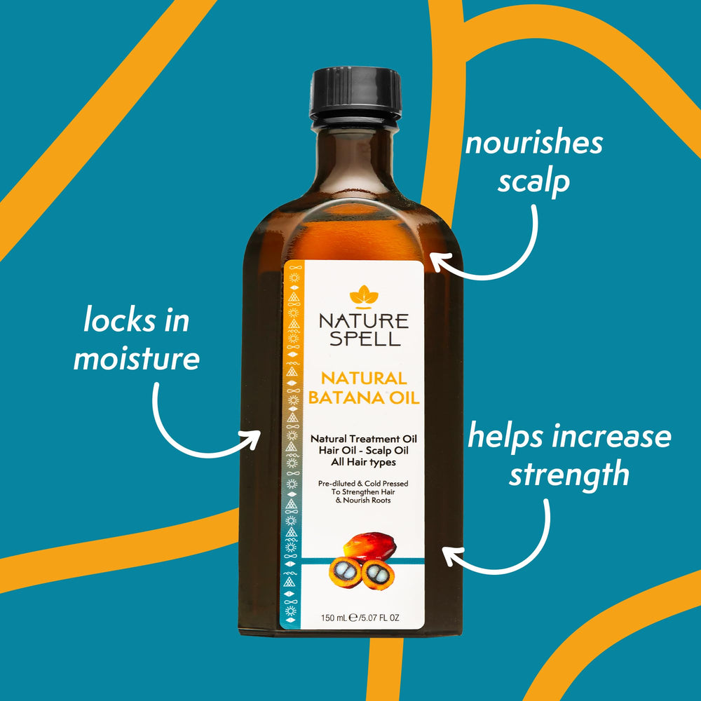 Nature Spell Batana Oil being used for a scalp massage to hydrate