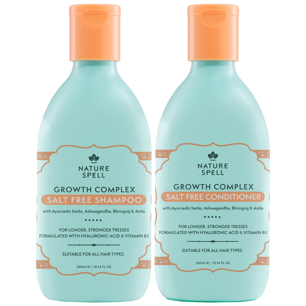 Nature Spell Hair Growth Complex Shampoo bottle pour for a refreshing scalp cleanse.