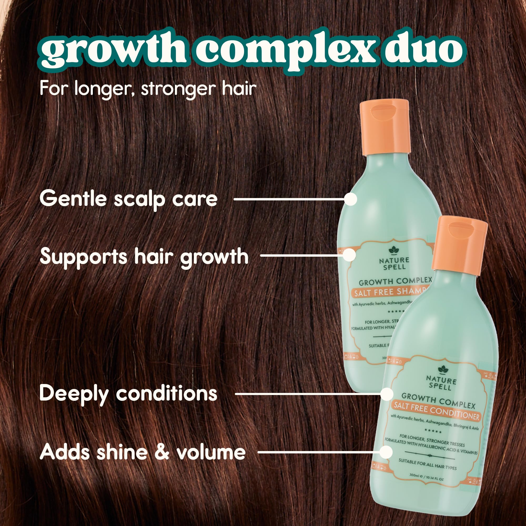 Nature Spell Hair Growth Complex Shampoo closeup lather for smoother detangling.