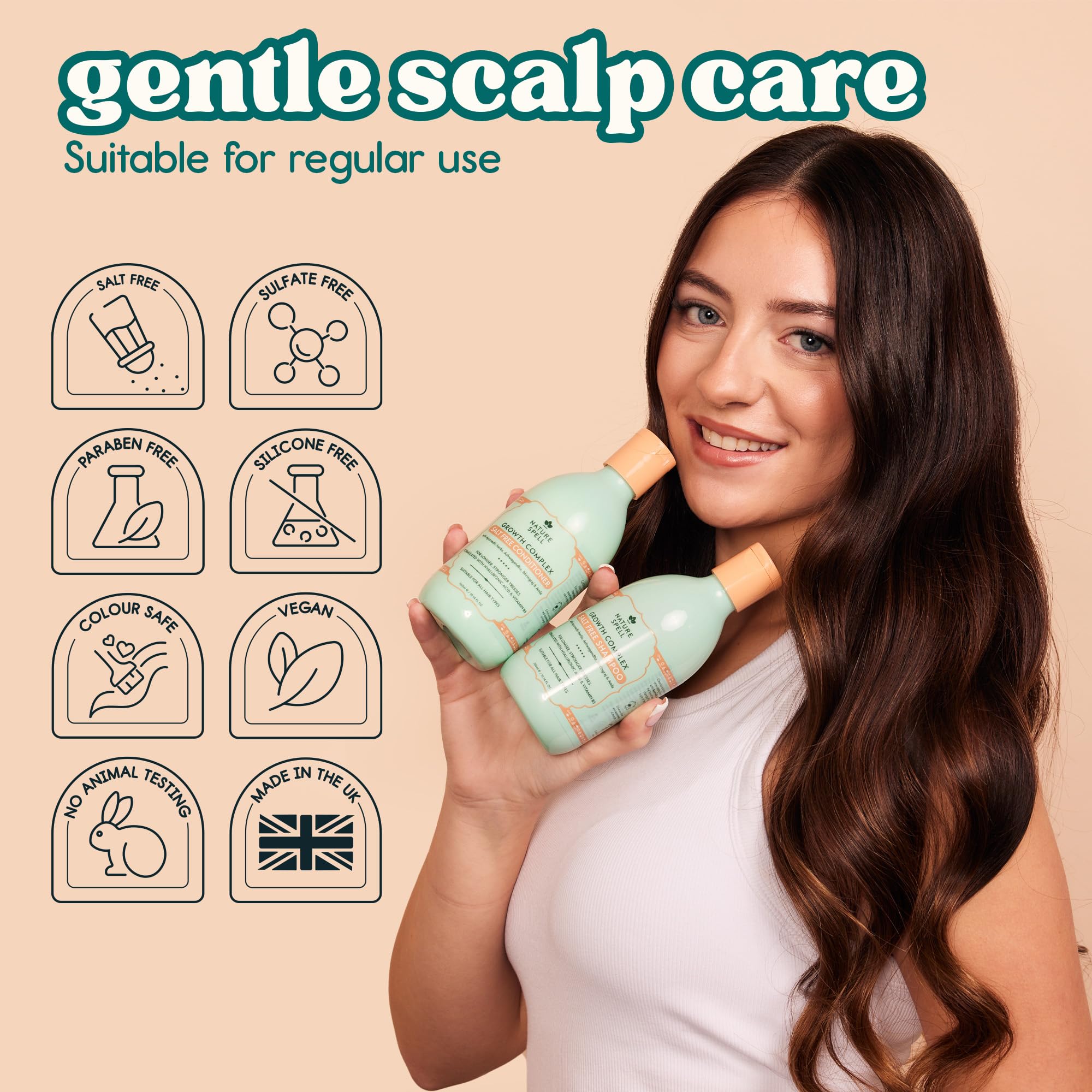 Nature Spell Hyaluronic Acid and Vitamin B5 support moisture retention and softness.