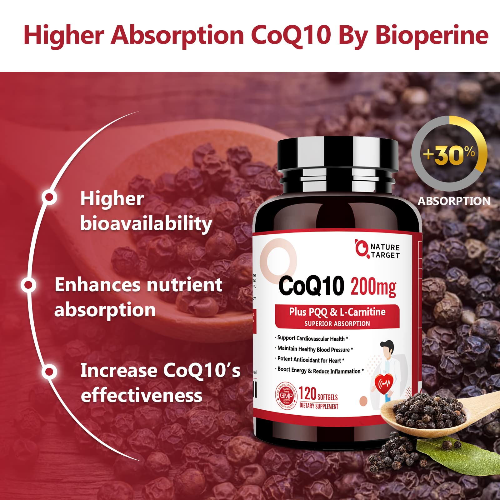 Nature Target capsules pouring from bottle for easy daily use.