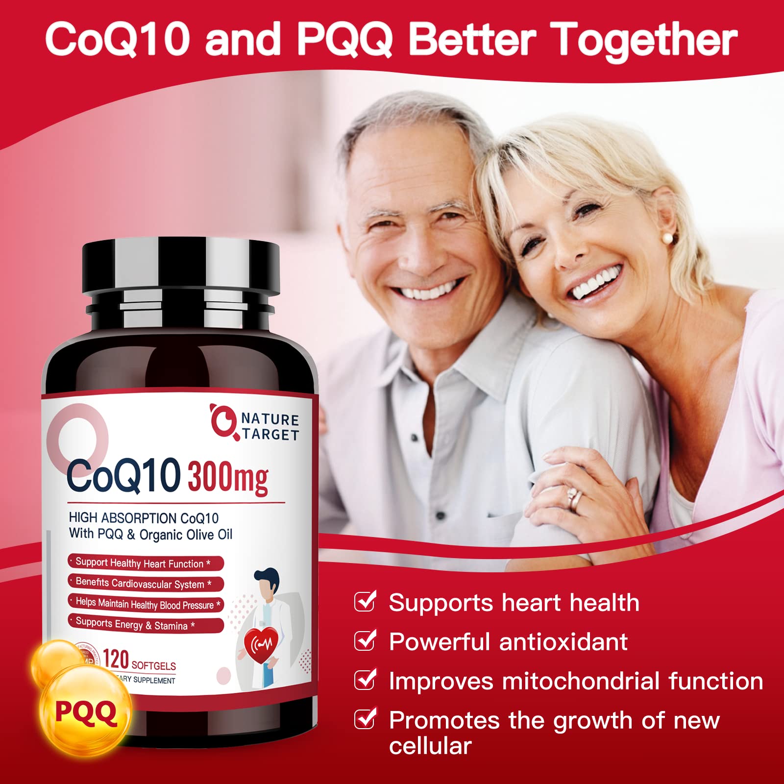 Nature Target CoQ10 softgels supporting energy production and daily vitality.
