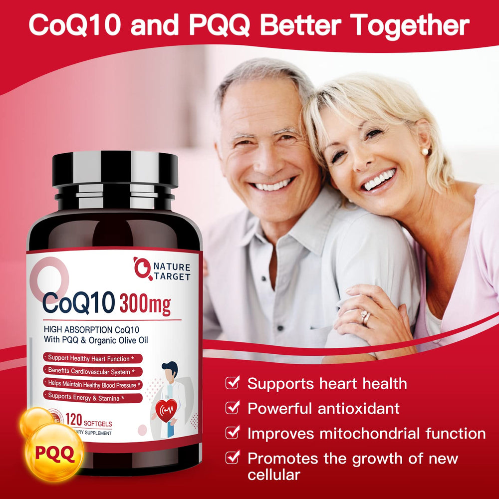 Nature Target CoQ10 softgels supporting energy production and daily vitality.