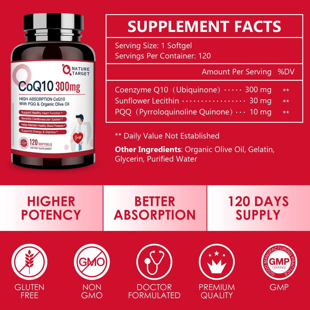 CoQ10 softgels with olive oil improve absorption and potential heart health benefits.