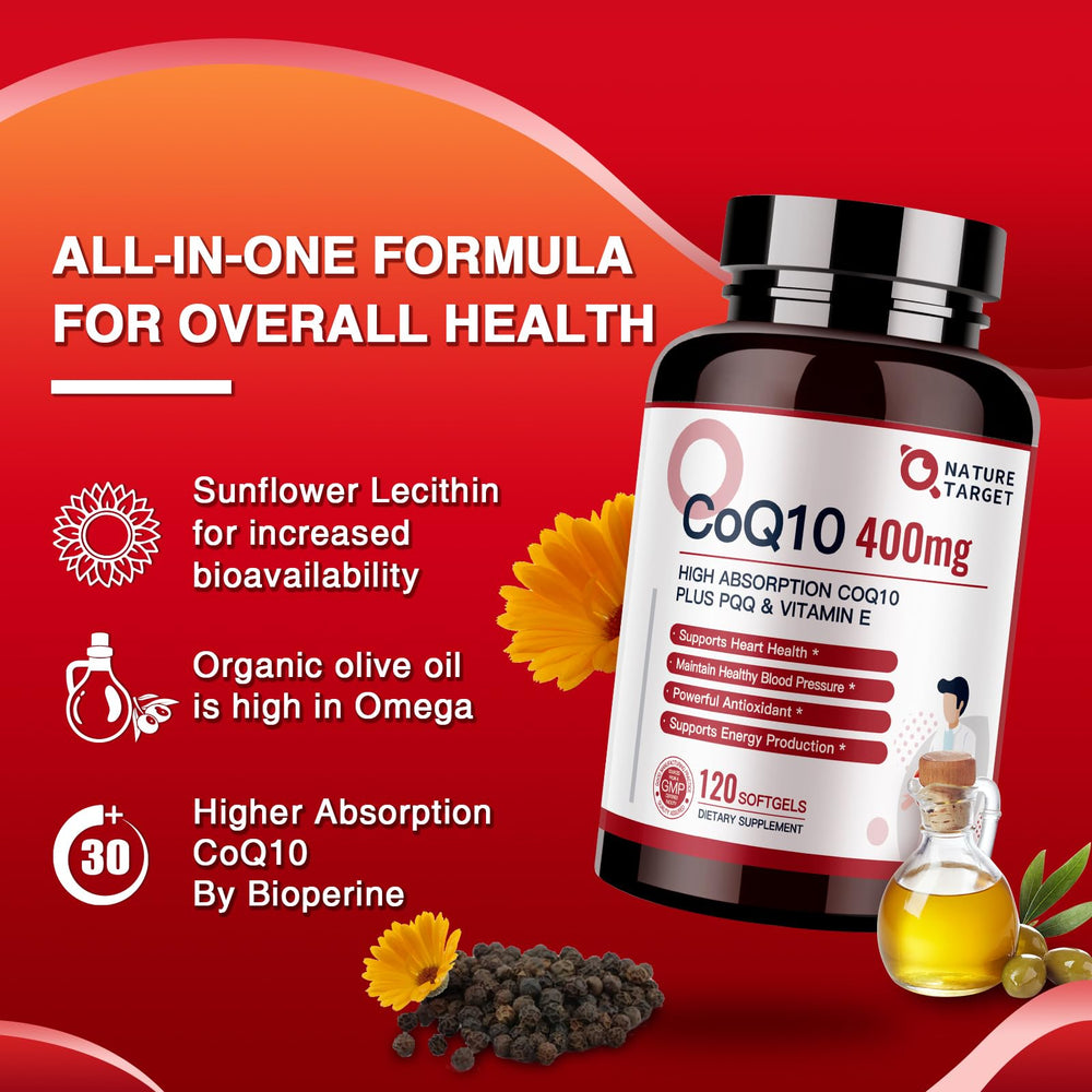 Nature Target CoQ10 Bioperine symbol indicating enhanced absorption potential