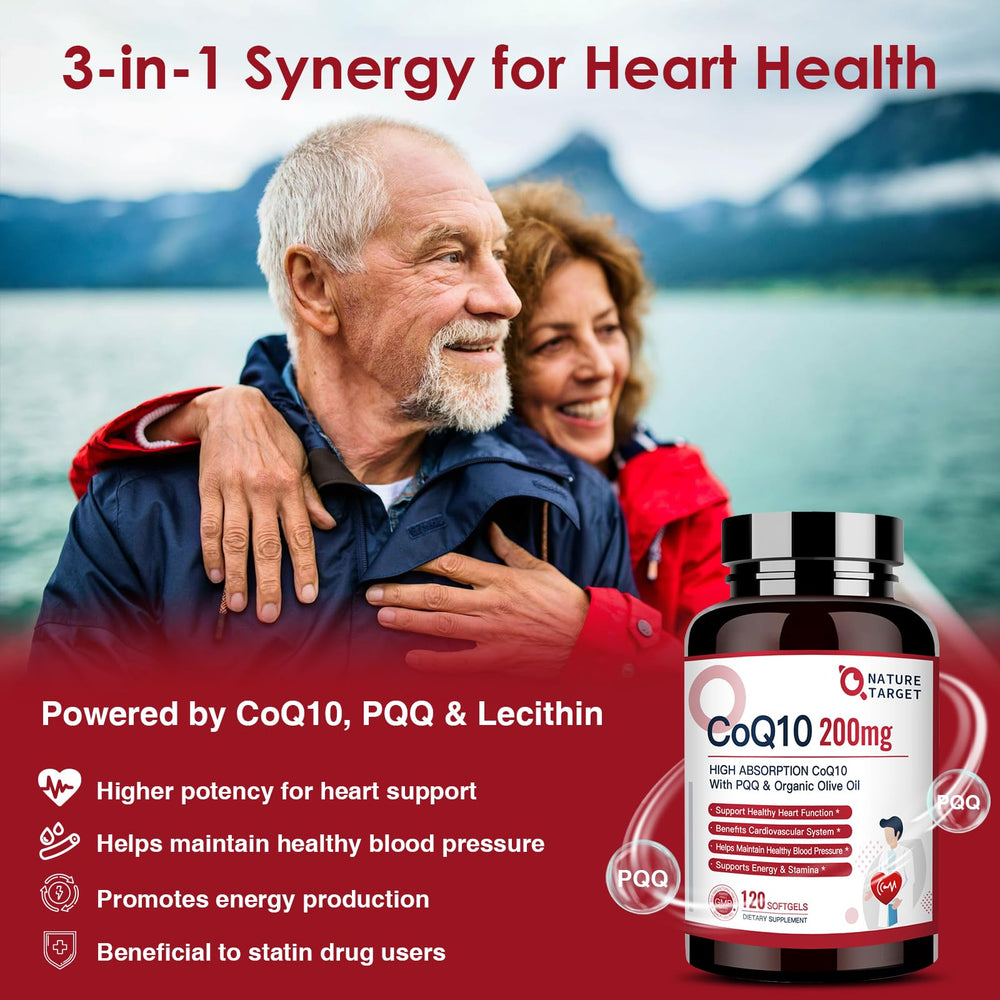 Nature Target CoQ10 with PQQ and olive oil emphasizes energy and antioxidant support.