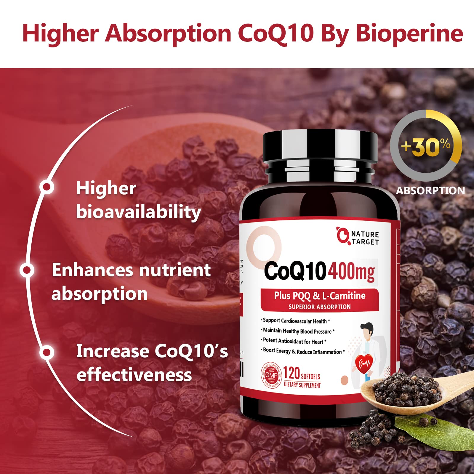 Nature Target CoQ10 softgel being poured into a glass.