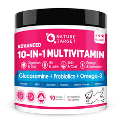 Nature Target dog vitamins powder blends 10-in-1 mix with tasty chicken flavor for daily support