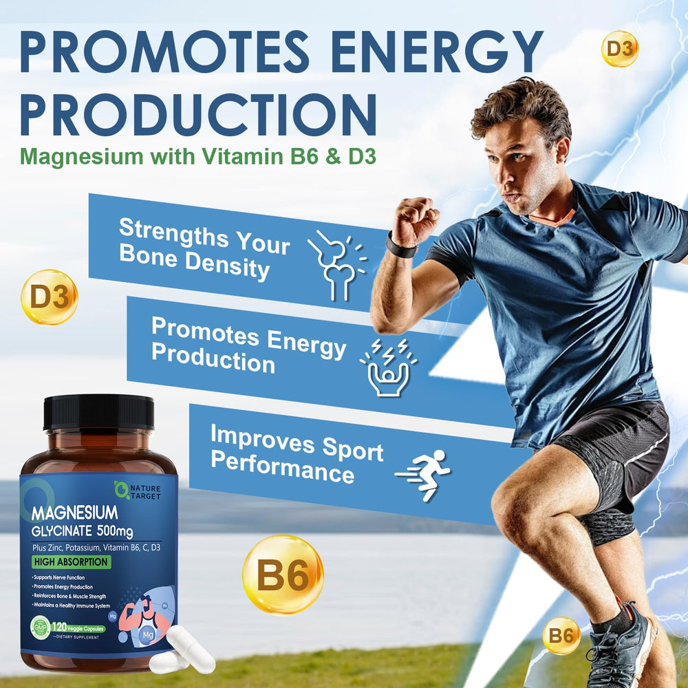 Nature Target magnesium glycinate energy setup suggests steady daytime vitality.
