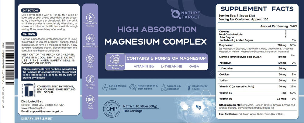 Nature Target vegan-friendly magnesium powder with purity badge