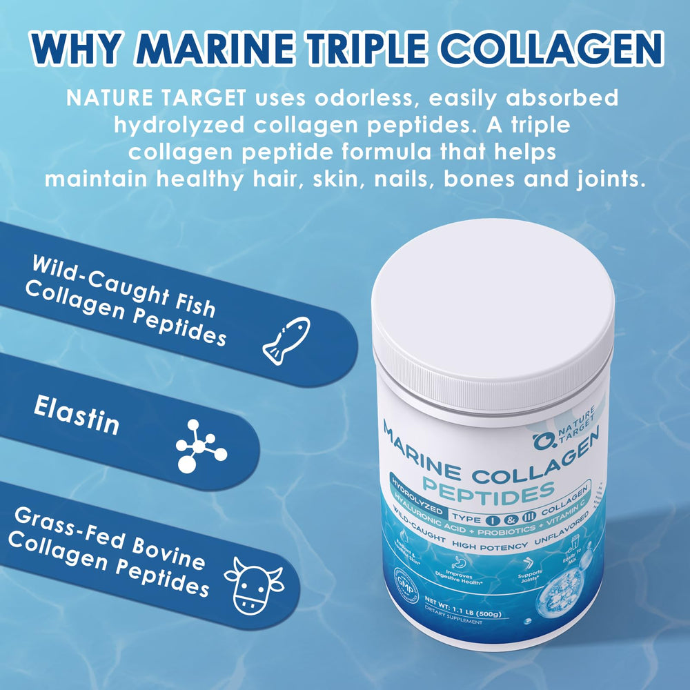 NATURE TARGET Marine Collagen Dissolve Glass shows quick mix into beverages for hydration.