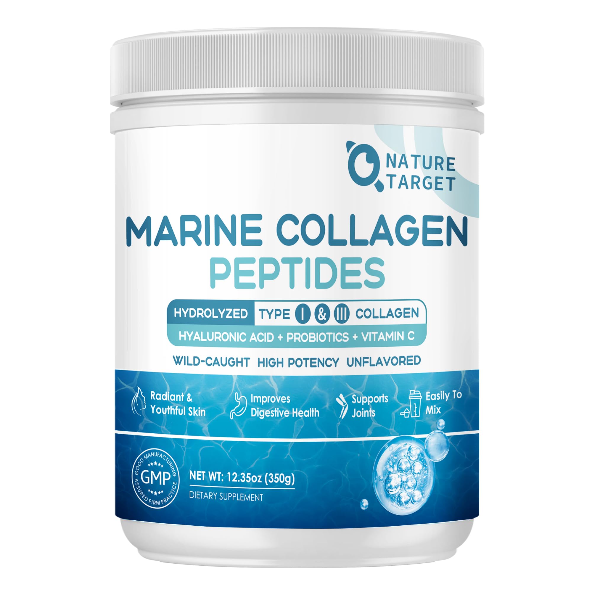 NATURE TARGET Marine Collagen Peptides bottle for skin support.