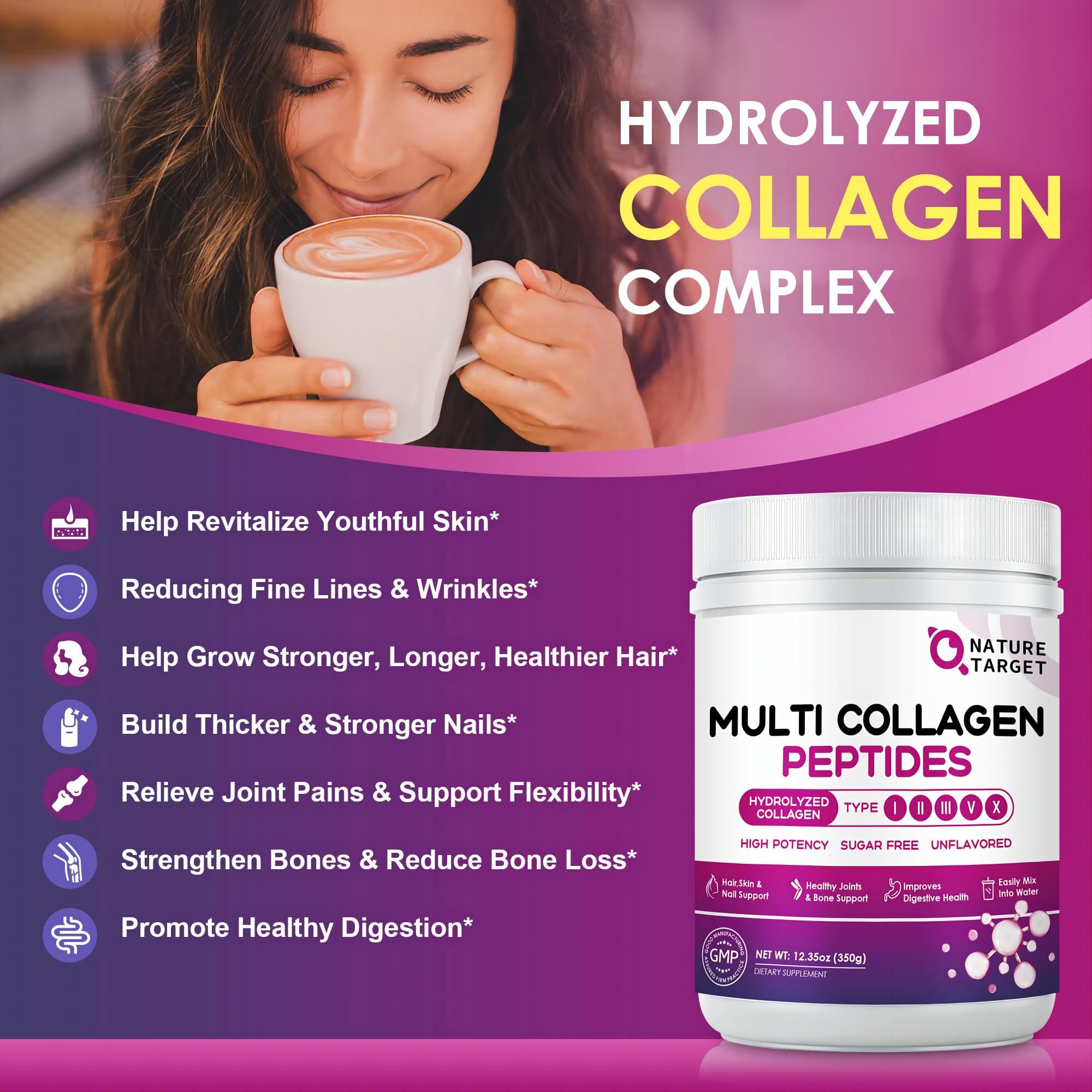 Nature Target Multi Collagen powder dissolving in liquid with smooth texture