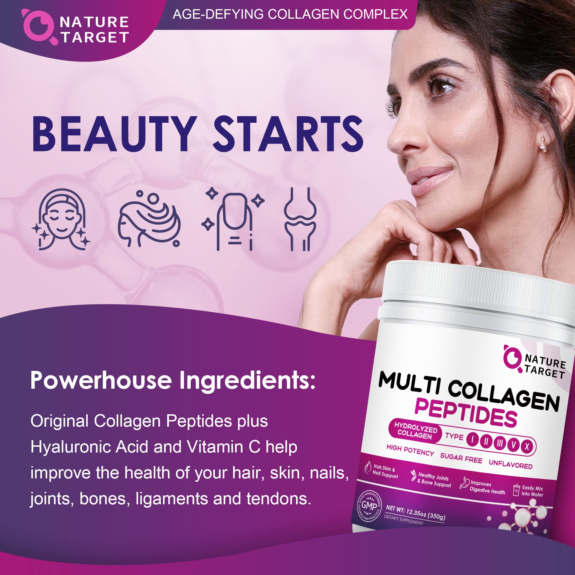 Nature Target Multi Collagen ingredient icons highlighting collagen types