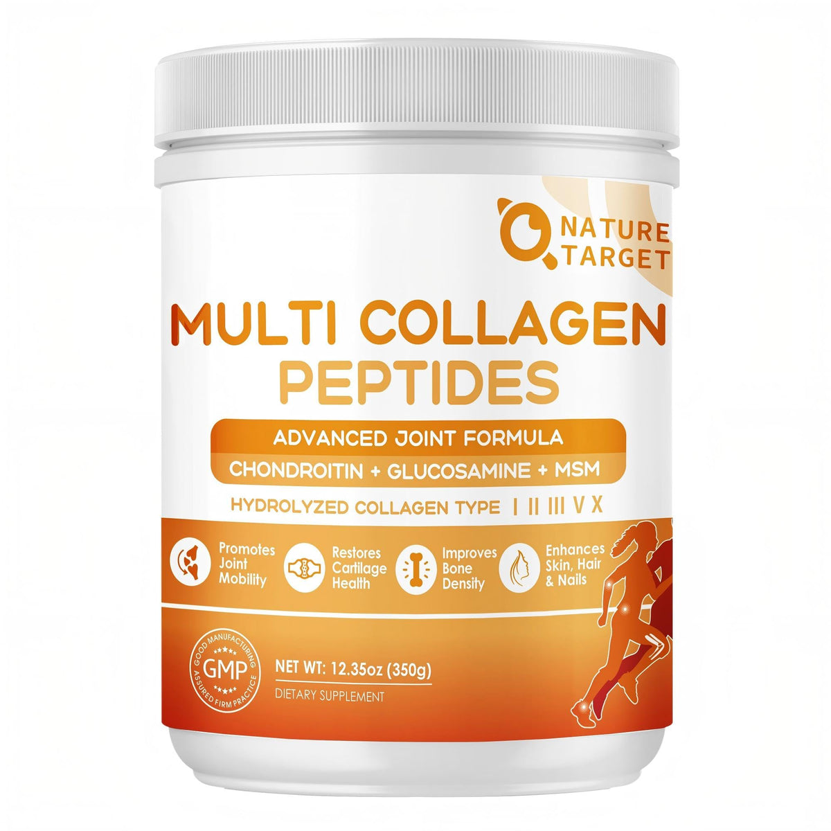 Nature Target Multi-Collagen-Peptides Powder tub front for joint and skin support