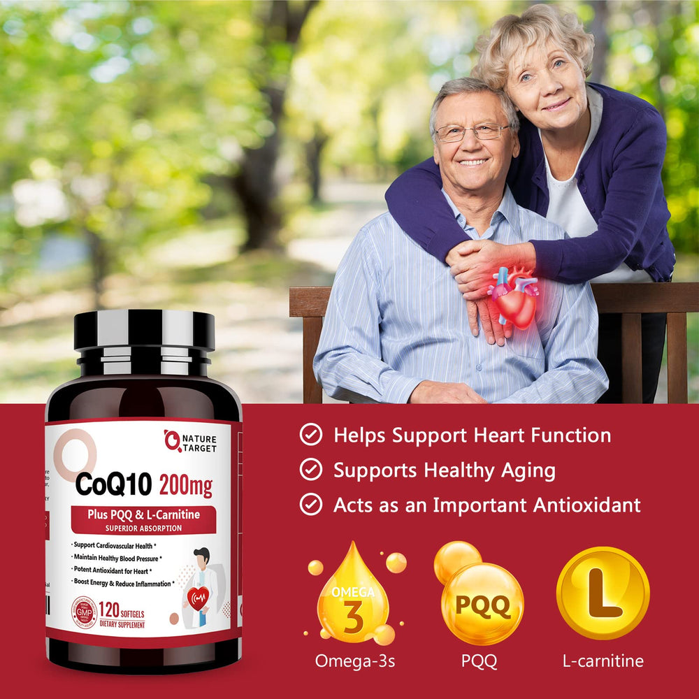 Nature Target omega-3 rich softgels with PQQ and L-Carnitine for cellular energy.