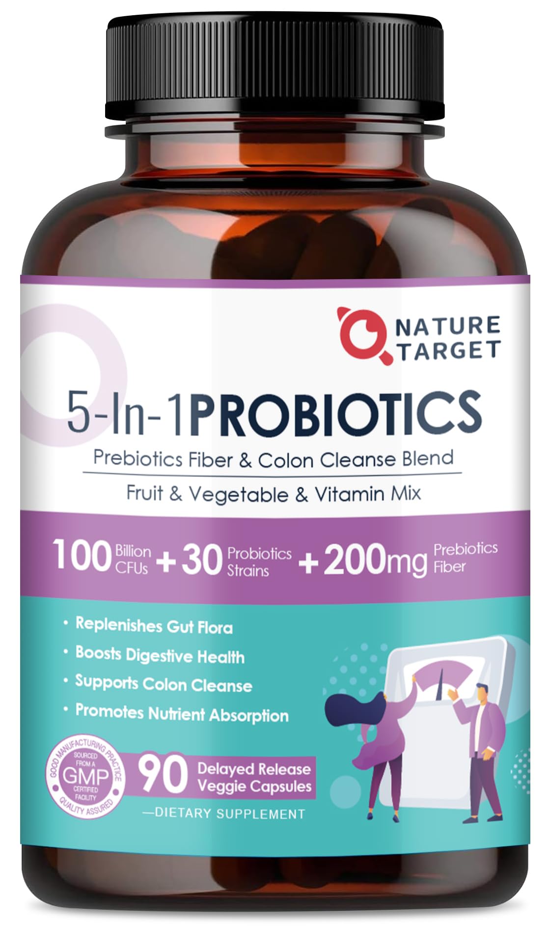 Nature Target Probiotics bottle front view suggesting daily digestive support.
