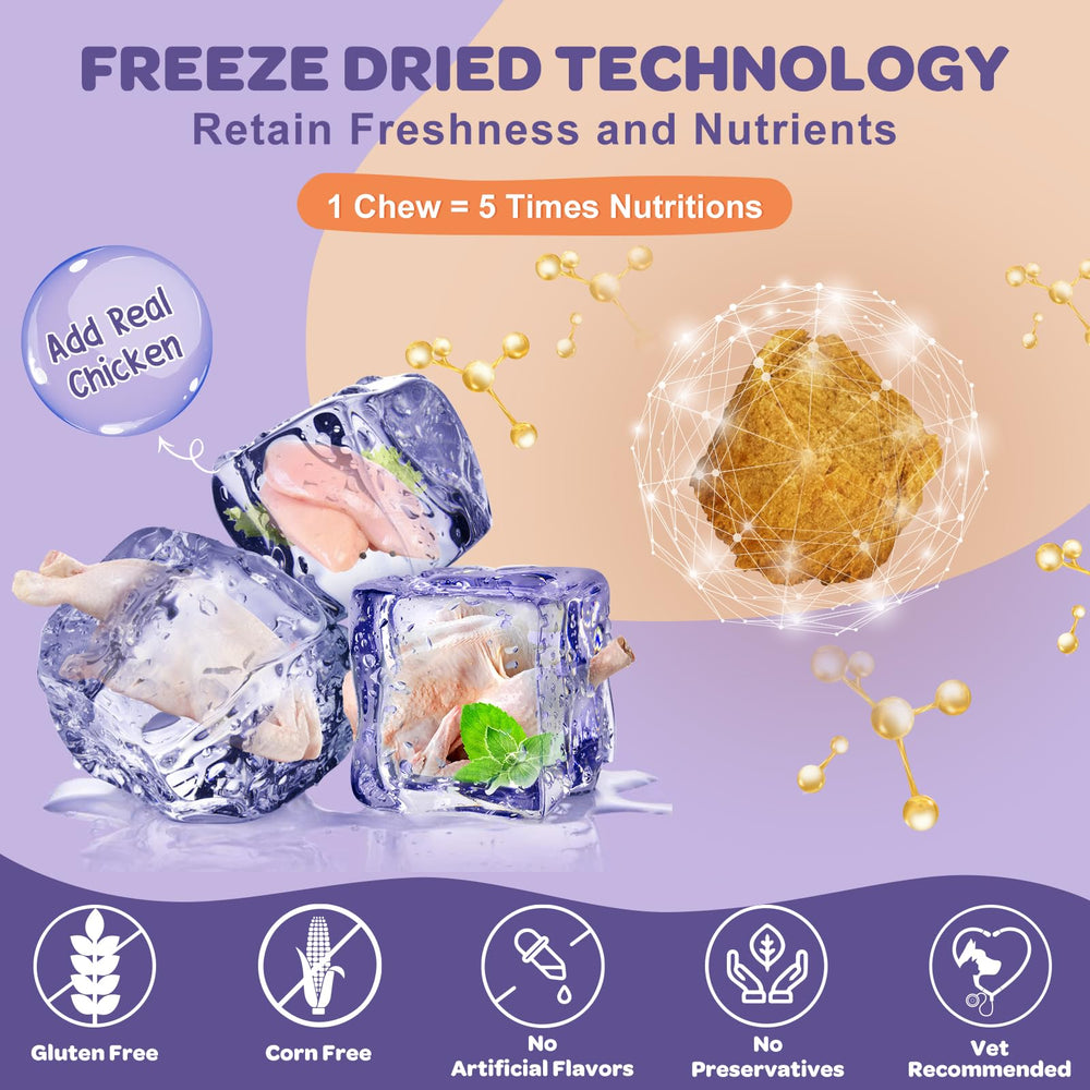 Nature Target Probiotics dog chews served with meal and bowl