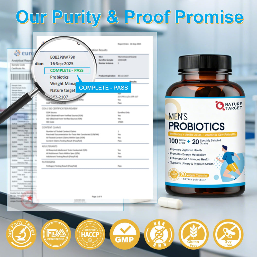 Nature Target Probiotics for Men boosts energy and mood with B vitamins.