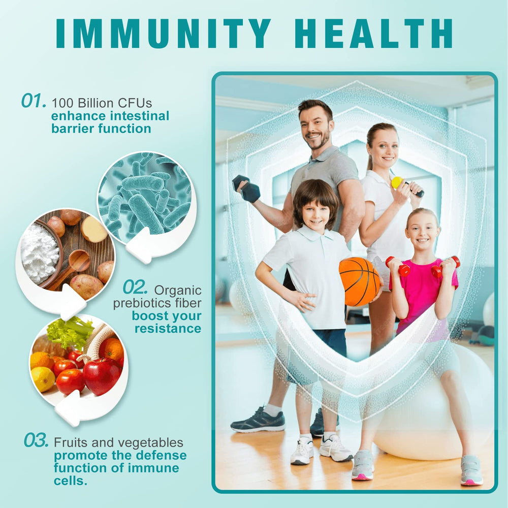 Nature Target Probiotics with fruit and vegetable complex infographic supporting nutrient absorption.
