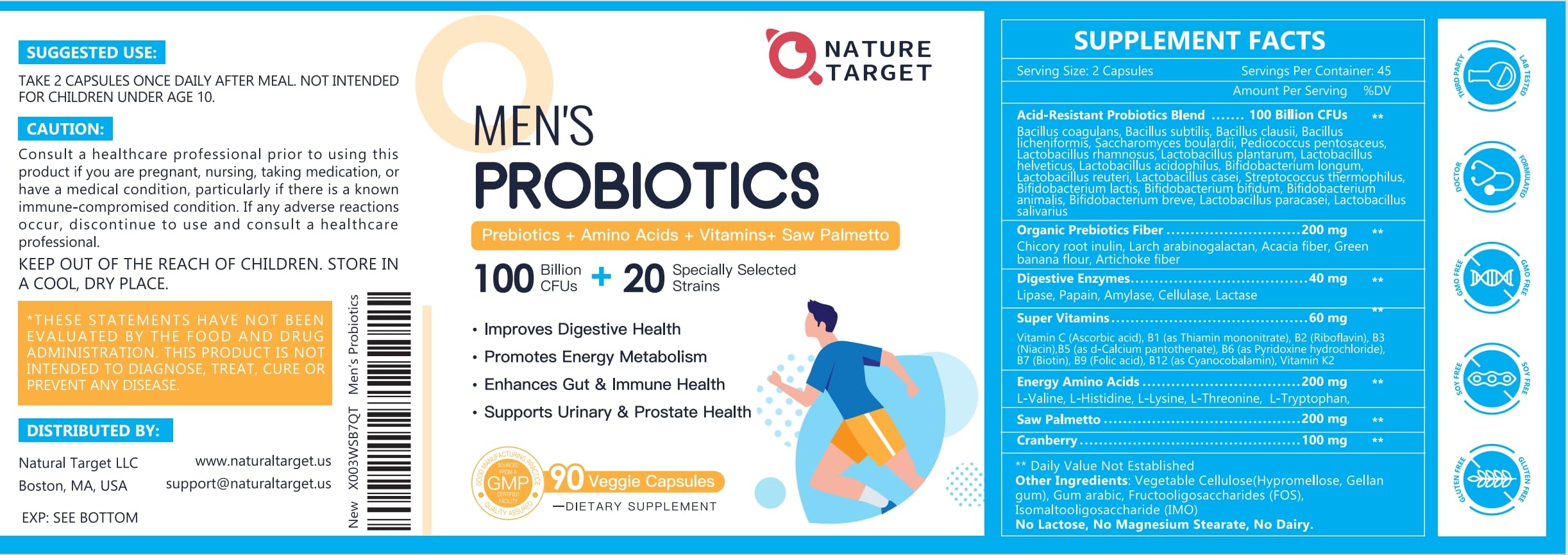 Nature Target Probiotics for Men urinary health support concept visuals.