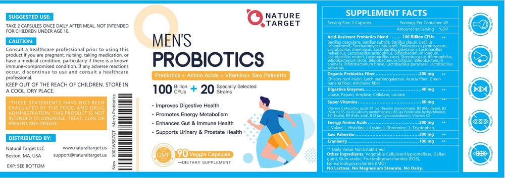 Nature Target Probiotics for Men urinary health support concept visuals.