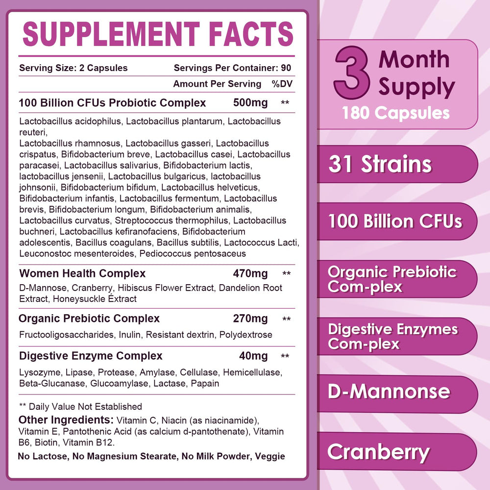 Nature Target probiotics capsules next to dosage chart imply adjustable servings.