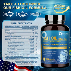 Nature Target Triple Omega bottle back with ingredient details and dosage guidance.