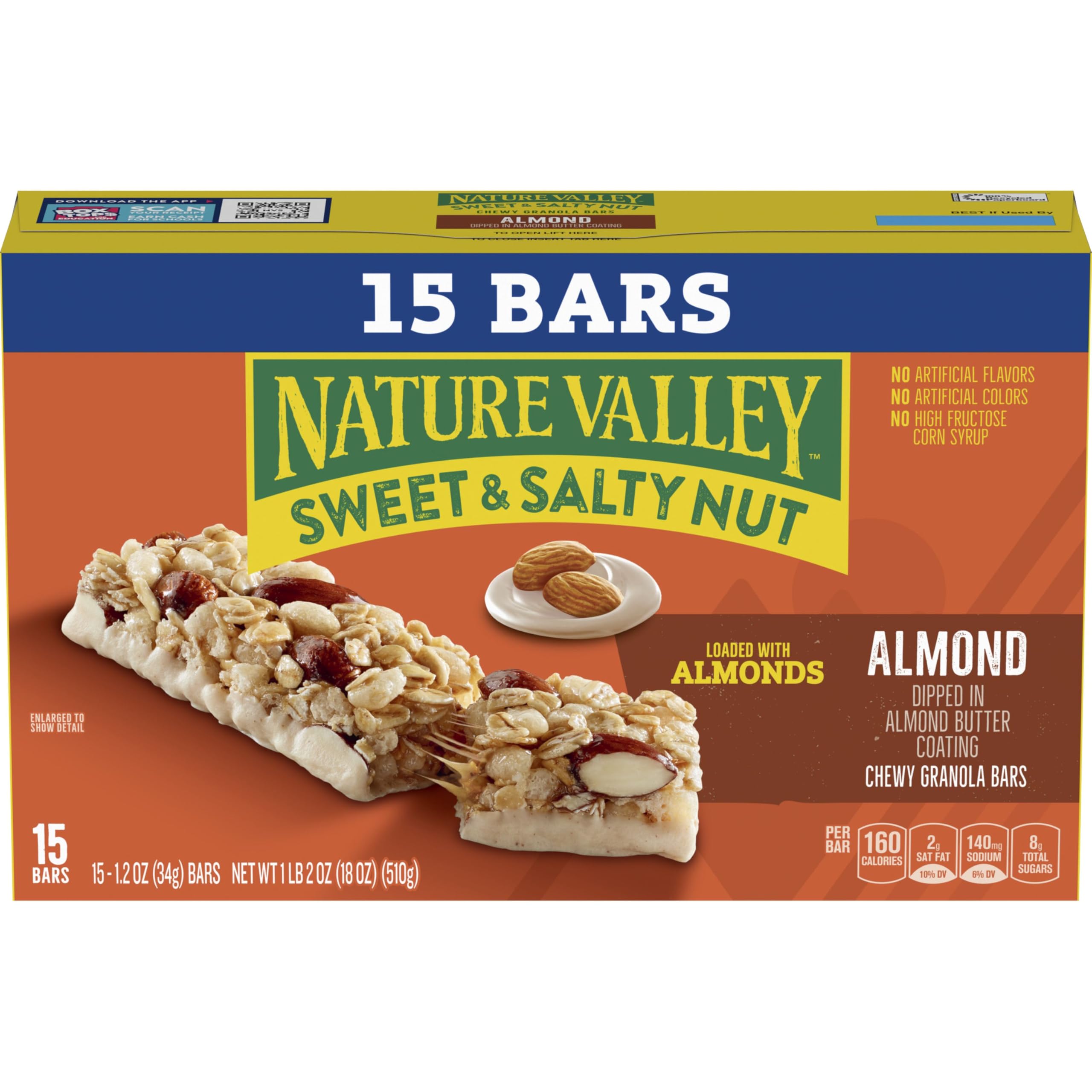 Wholesome almonds visible in Nature Valley bars for a hearty bite.