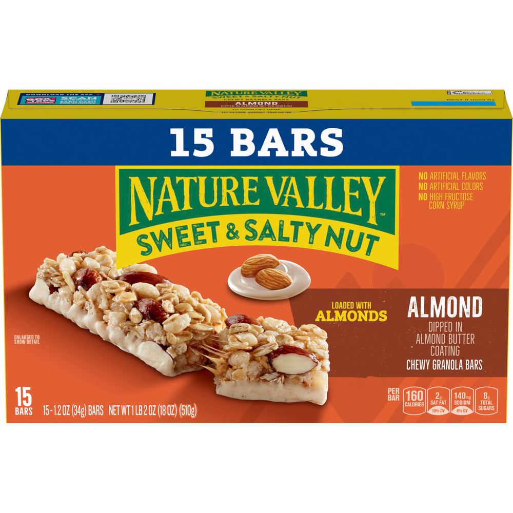 Wholesome almonds visible in Nature Valley bars for a hearty bite.
