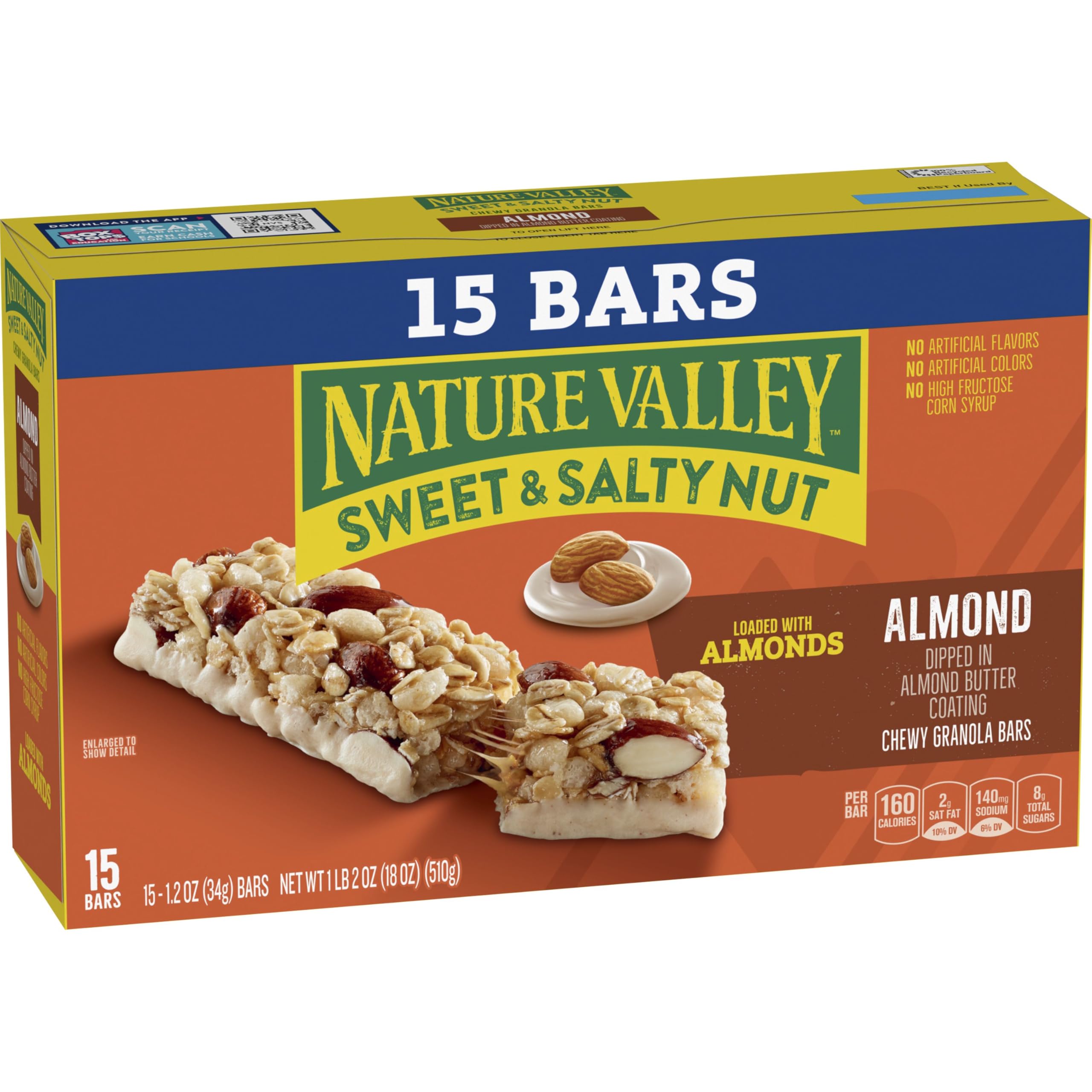 Nature Valley bar demonstrating no artificial flavors or colors for clean snacking.