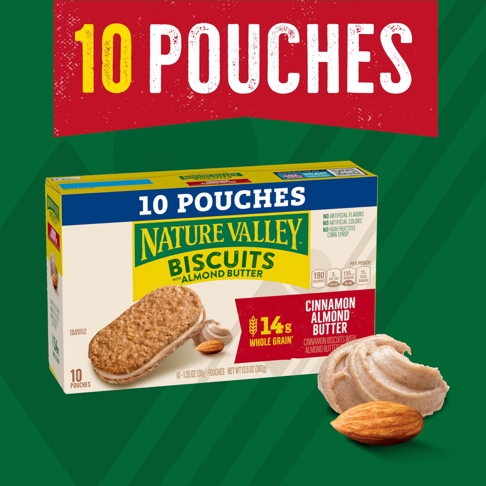 Nature Valley Cinnamon Almond Butter Biscuit Sandwich, crisp texture with almond butter filling.