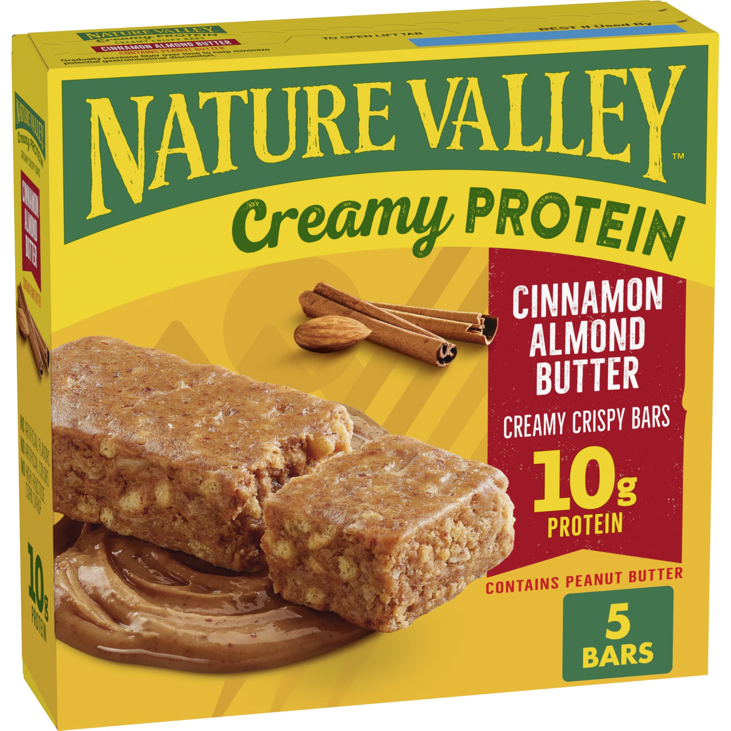 Nature Valley Creamy Protein Bars Cinnamon Almond Butter box for on-the-go snacking