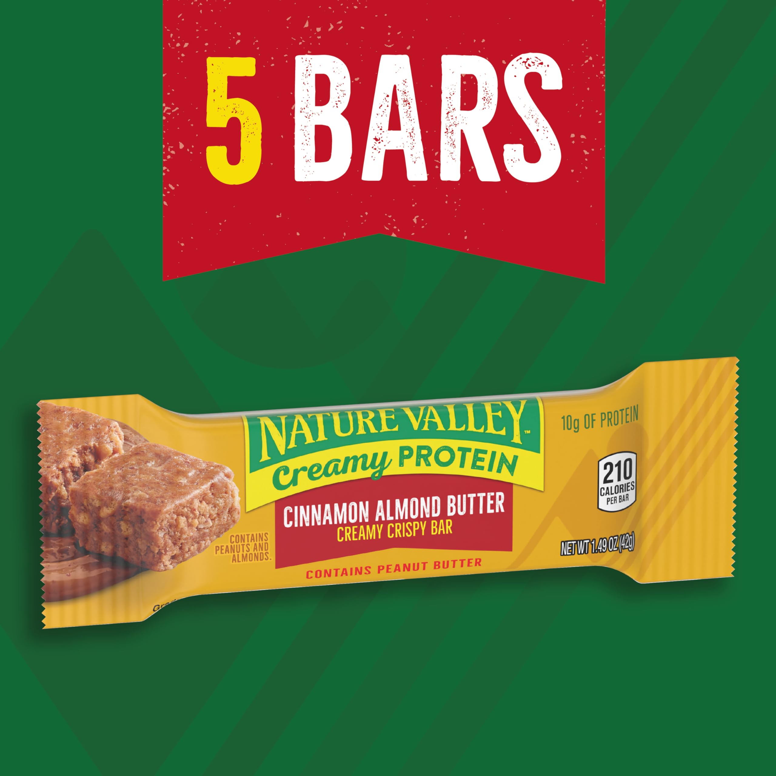 Cross-section of Nature Valley bar reveals almond and peanut butter with oats