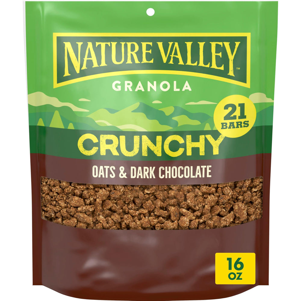 Nature Valley Crunchy Oats and Dark Chocolate granola in a bowl with milk for a crunchy breakfast