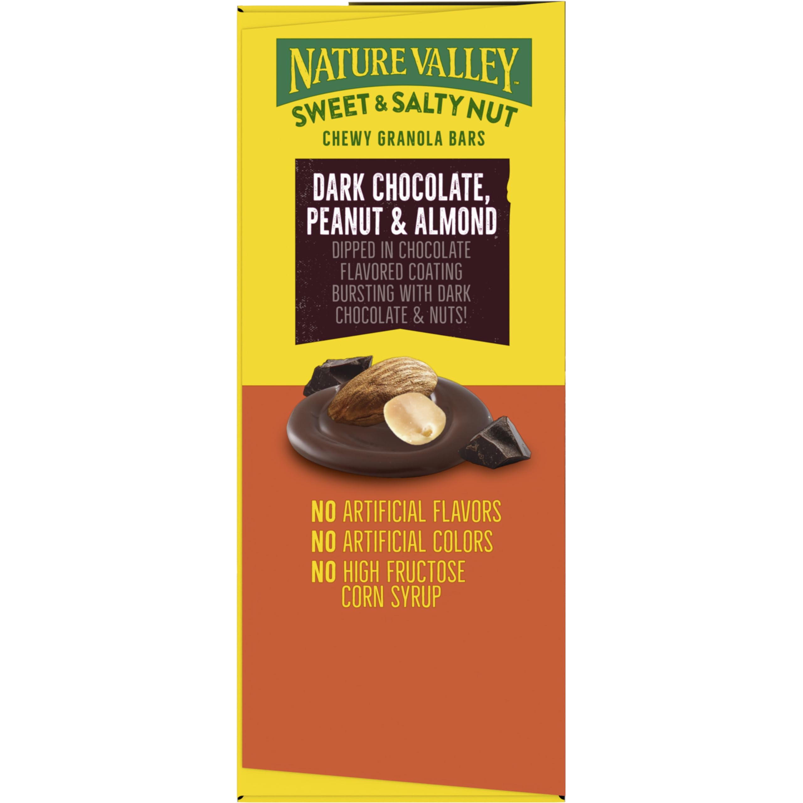 Nature Valley dark chocolate peanut almond bars on a hiking trail.