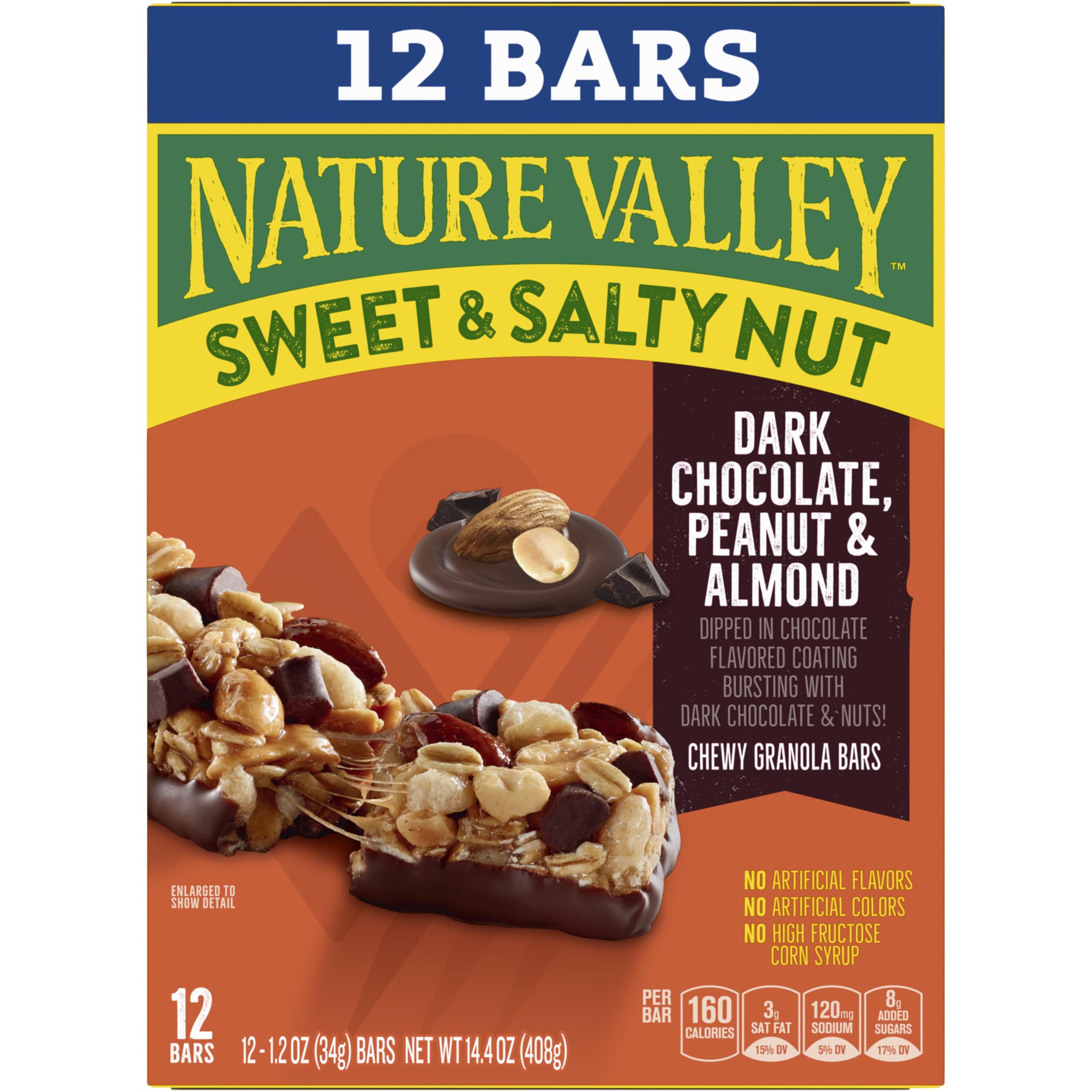 Bars in a lunchbox featuring Nature Valley dark chocolate peanut almond.