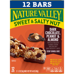 Bars in a lunchbox featuring Nature Valley dark chocolate peanut almond.