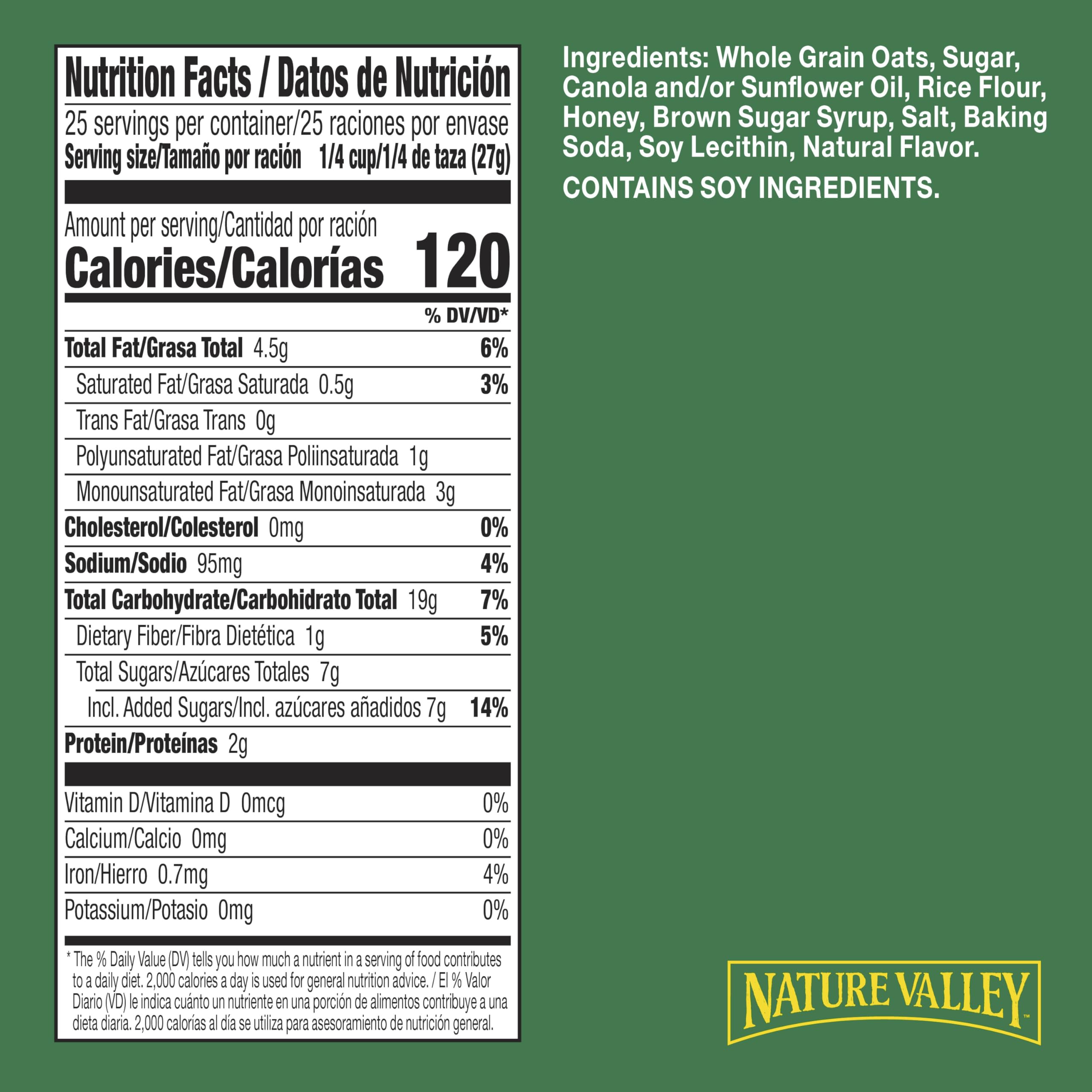Nature Valley granola clusters close-up showing crunchy texture for a bite.