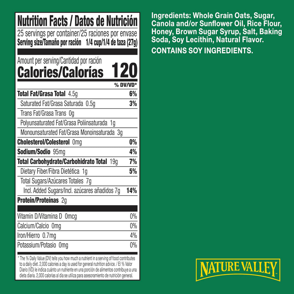 Nature Valley granola clusters close-up showing crunchy texture for a bite.