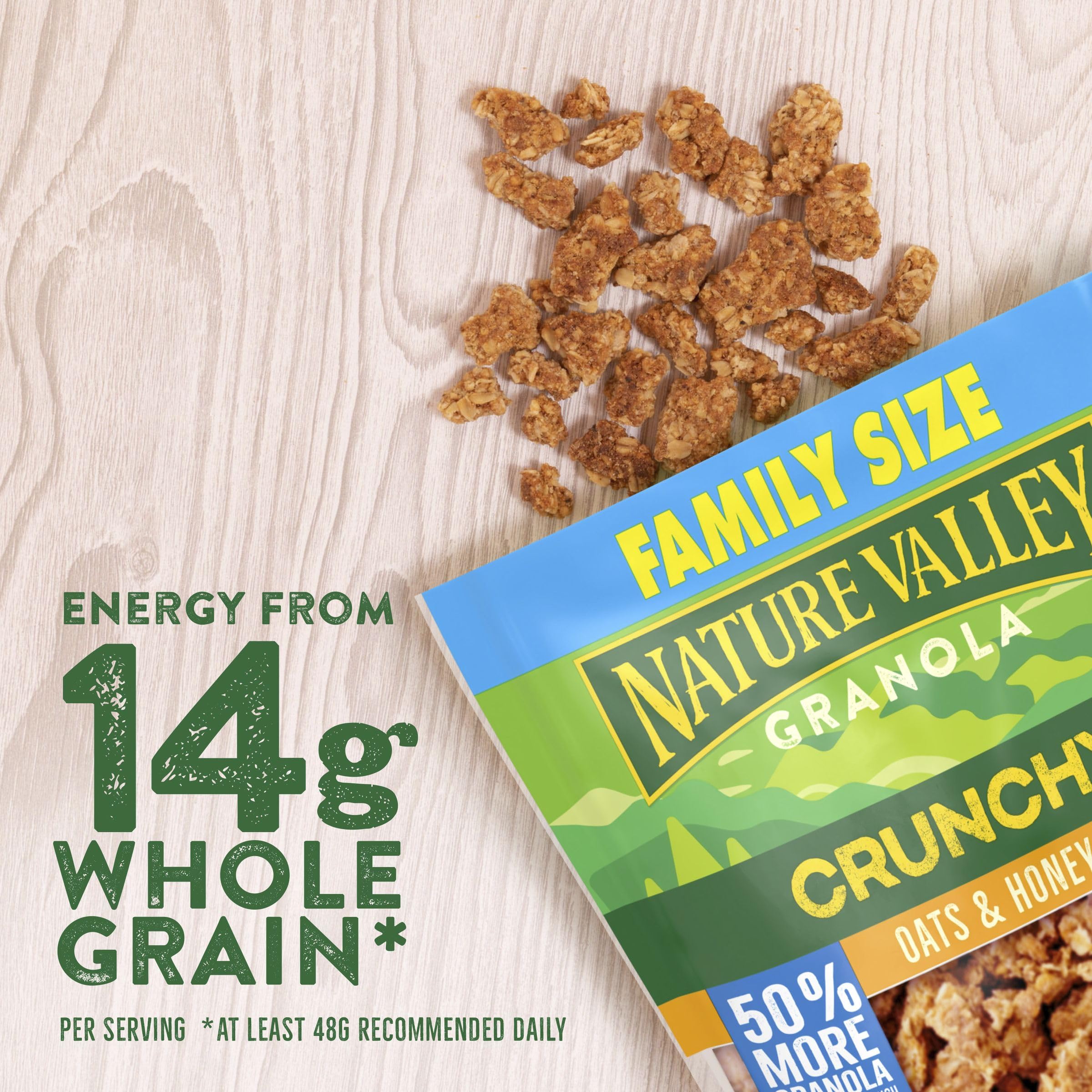 Nature Valley granola topping added to a yogurt parfait for extra crunch.