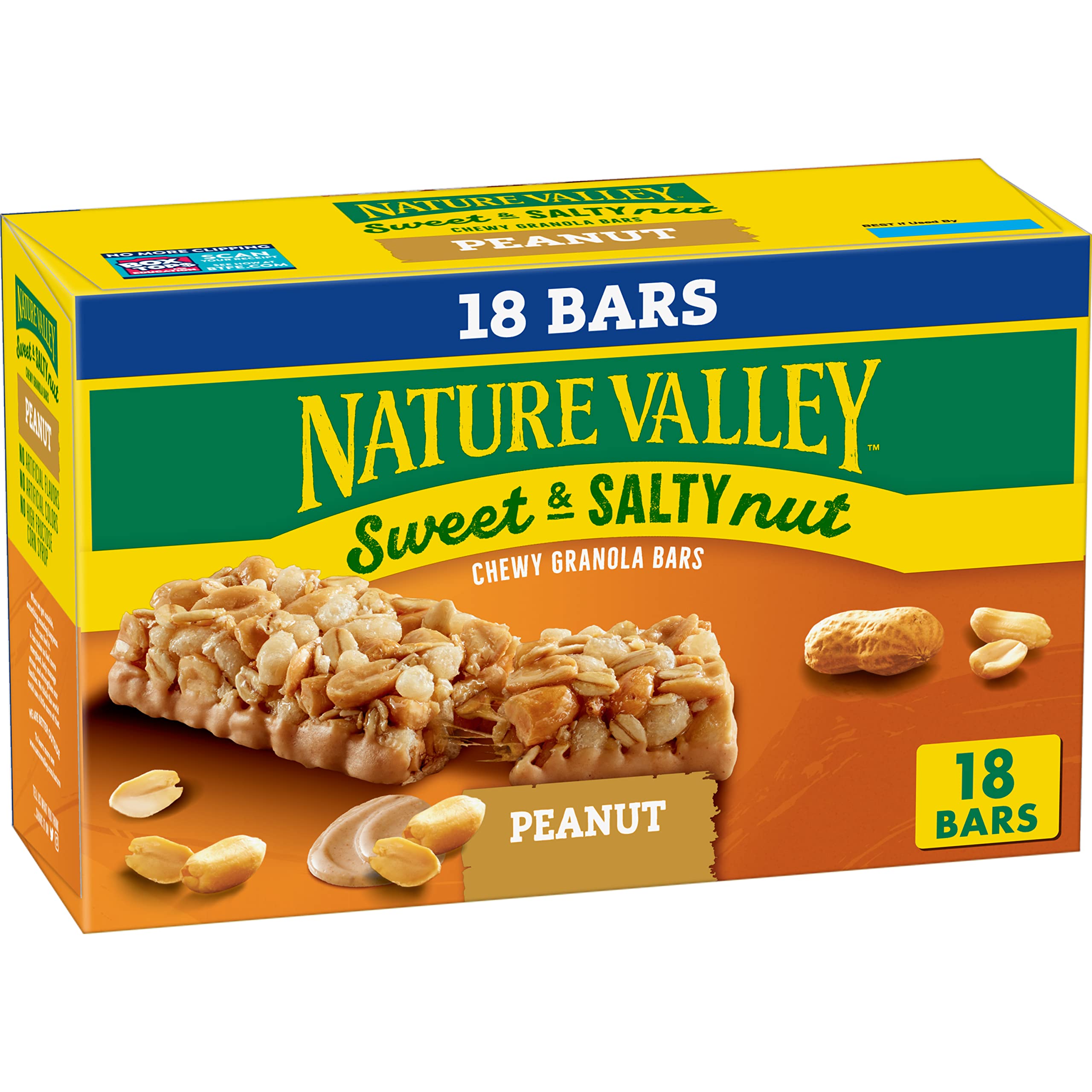 Nature Valley Peanut Sweet and Salty Nut bar close-up, chewy texture for on-the-go energy.