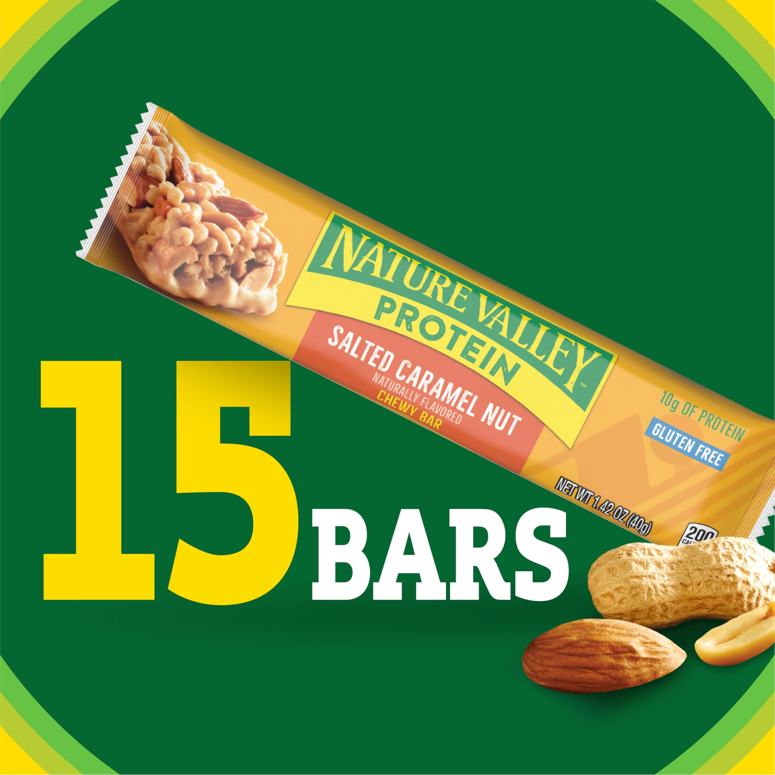 Nature Valley Protein Chewy Salted Caramel Nut bar bite—satisfying flavor