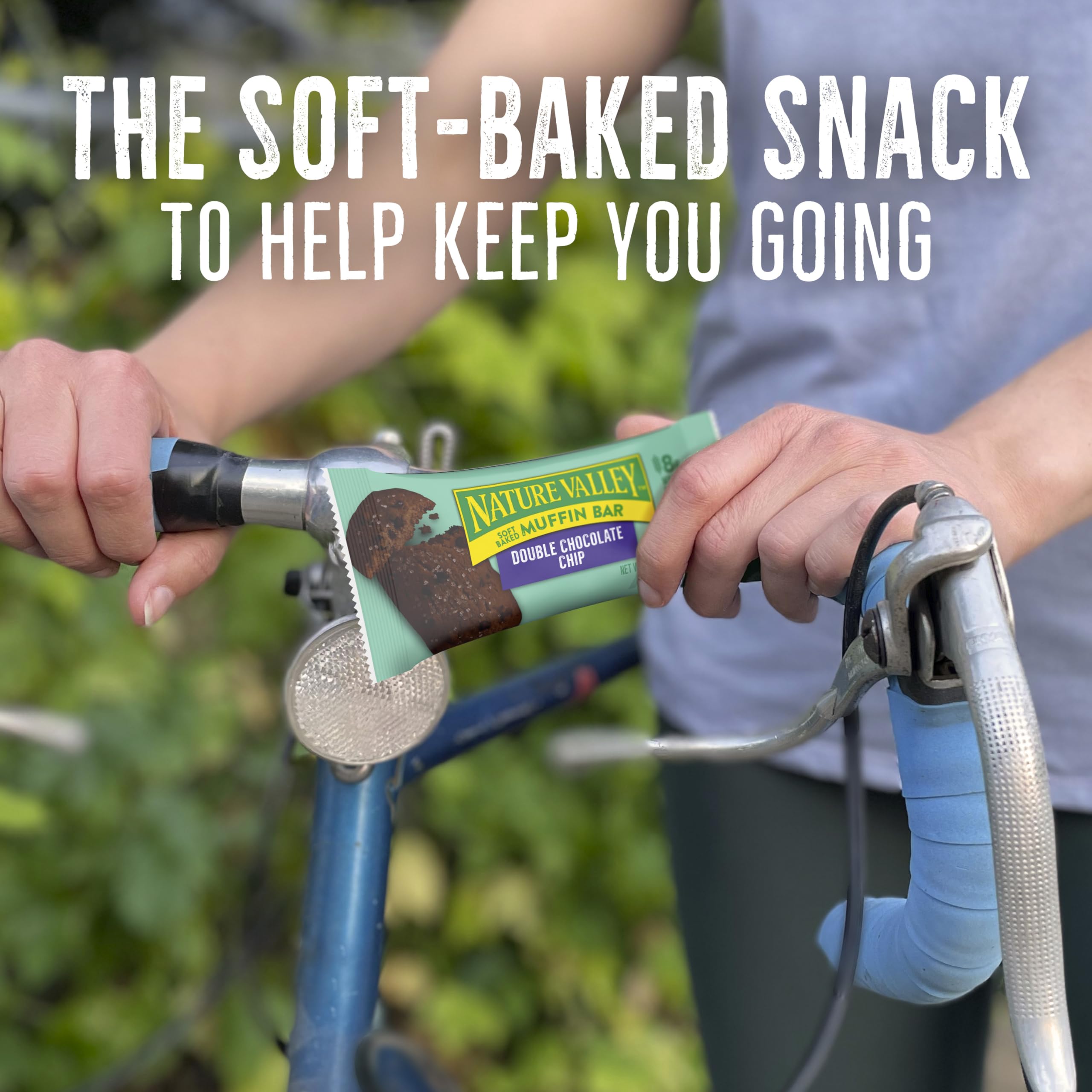 Nature Valley Soft Baked Muffin Bar being unwrapped, easy to take on outings
