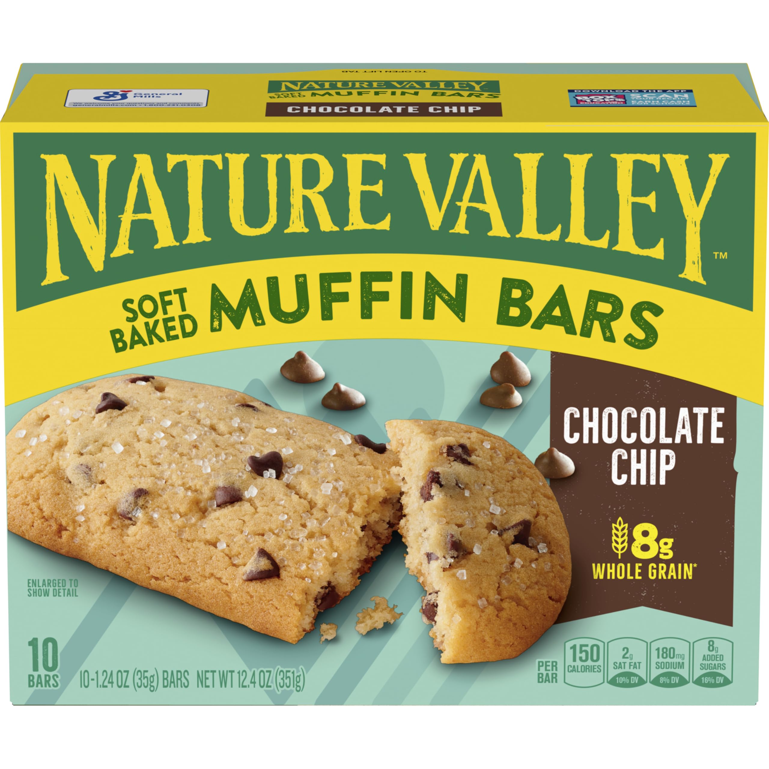 Nature Valley Soft Baked Muffin Bars chocolate chip closeup suggests quick energy on busy days