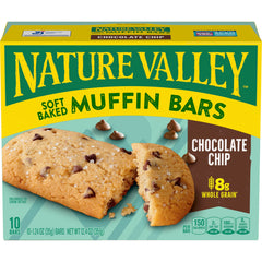 Nature Valley Soft Baked Muffin Bars chocolate chip closeup suggests quick energy on busy days