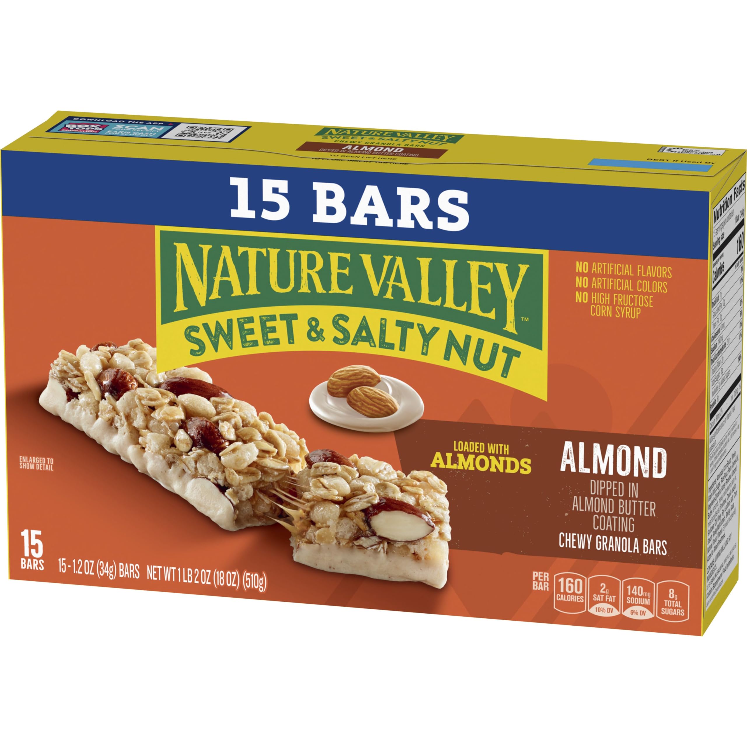 Nature Valley box of 15 bars, 18 oz, ready-to-eat snack.