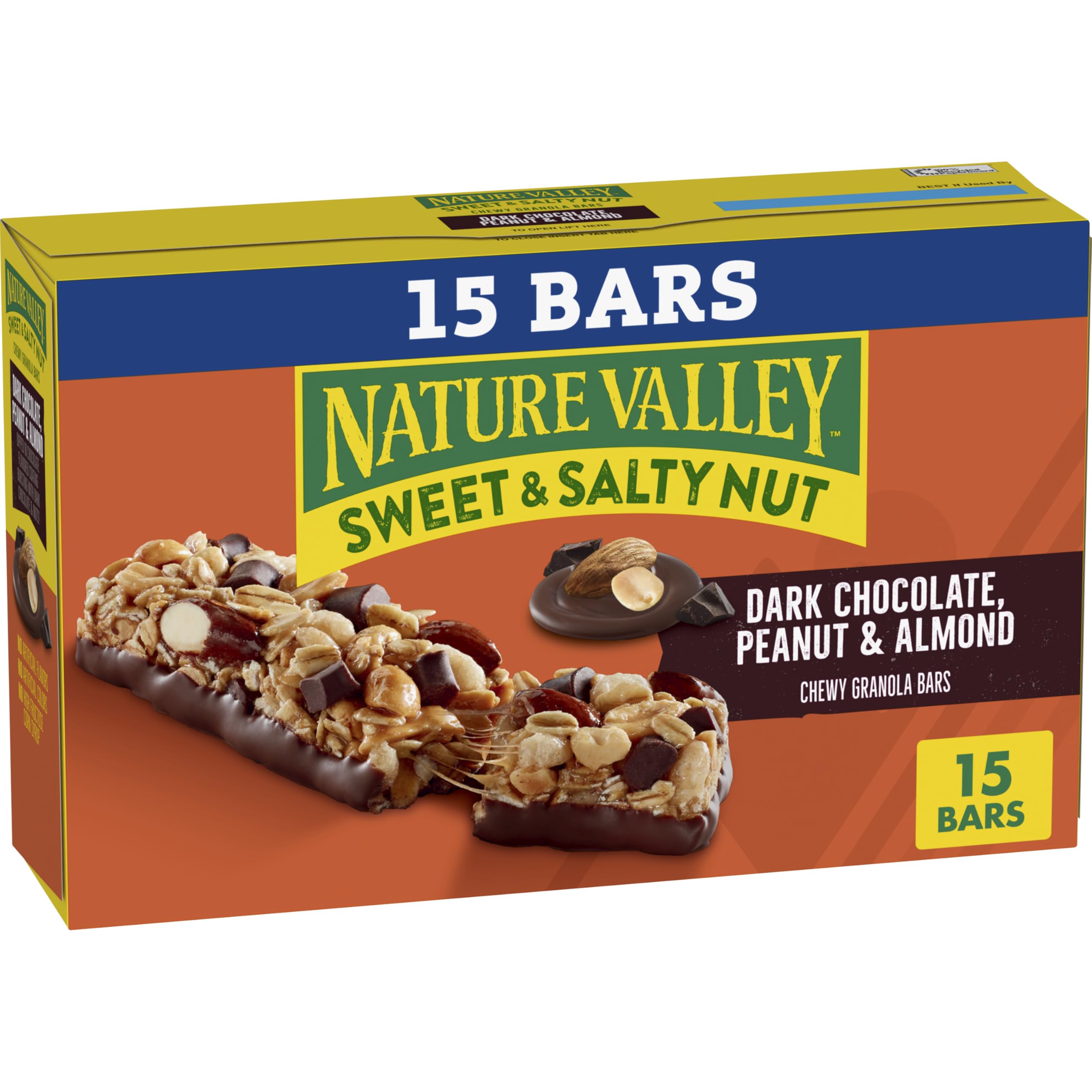 Nature Valley Sweet and Salty Nut Bar box on shelf, pantry-ready.