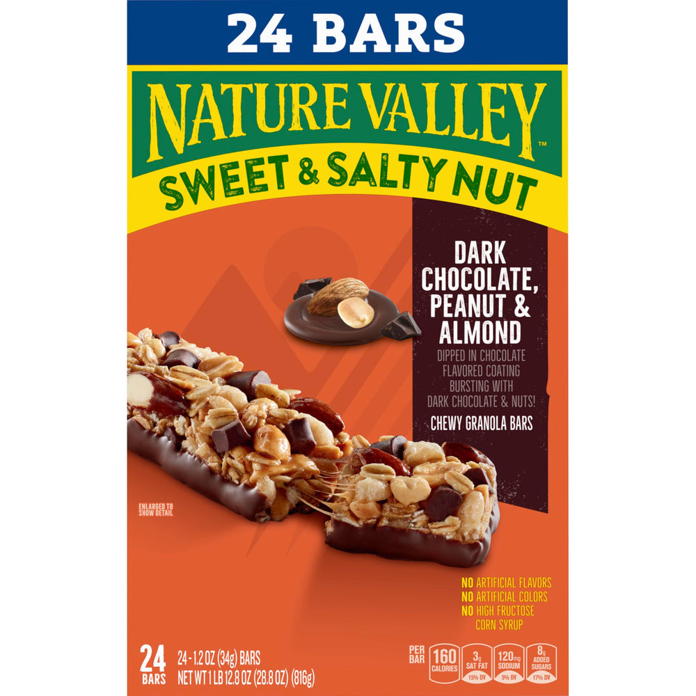 Chewy granola texture from Nature Valley bar with a rich coating.