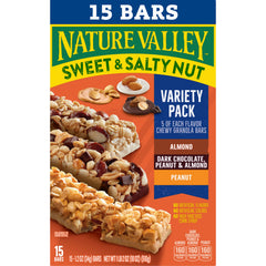 Nature Valley Sweet and Salty Nut bar, dark chocolate peanut almond, indulgent bite.